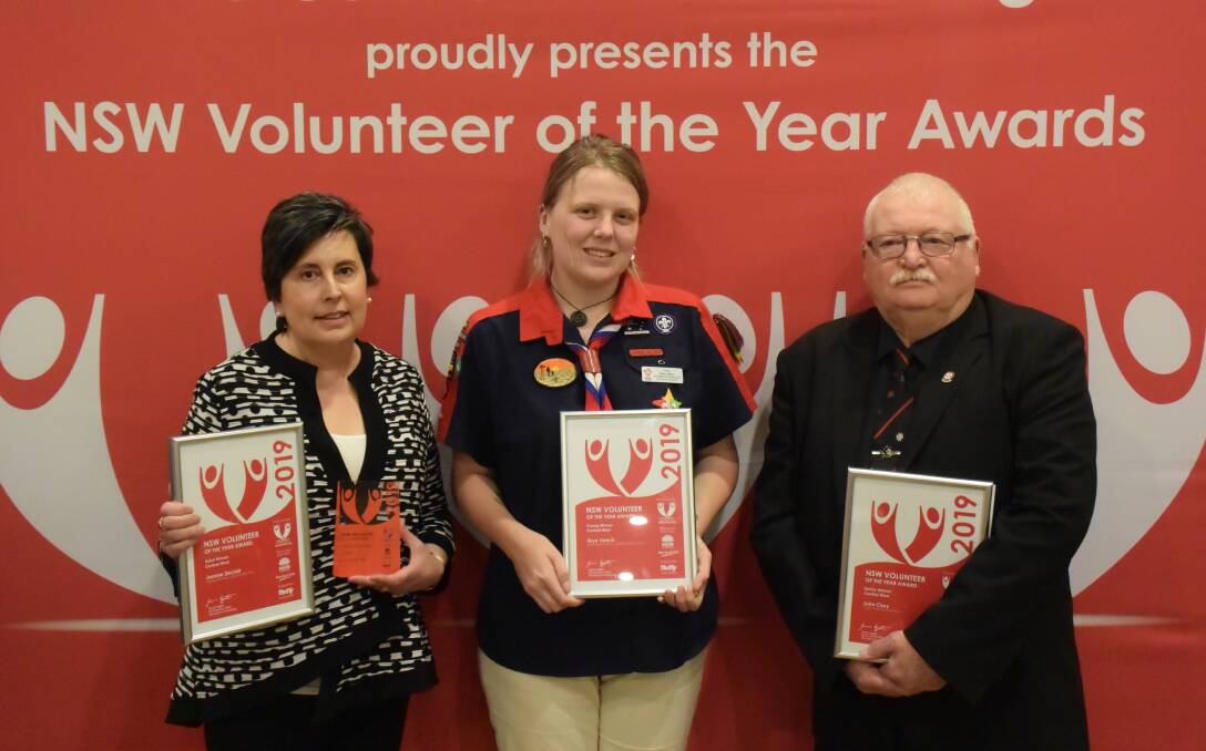 HELPING HANDS: Volunteer of the Year Joanne Sinclair from Orange with Young Volunteer of the Year Skye Veech (Bathurst) and Senior Volunteer of the Year John Clary (Bathurst) at the award ceremony. Photo: ETHAN LAW