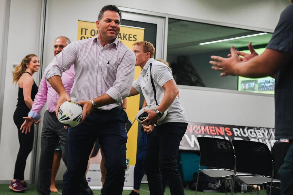 PASSING BALLS, NOT THE BUCK: Member for Orange Philip Donato taking part in the NRL’s ‘Voice Against Violence’ program. Photo: CONTRIBUTED