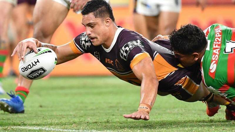 GAME ON HOLD: The Broncos' Kotoni Staggs in game against the Rabbitohs.