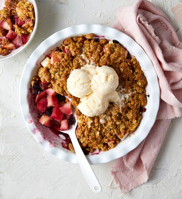 Apple and berry crumble. Picture: Bonnie Coumbe
