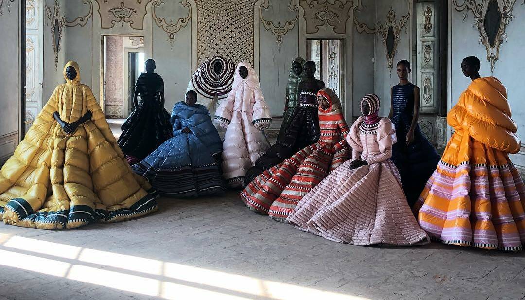 Moncler's haute couture puffer gowns were inspired by Africa but would be perfect in Canberra. Picture: Instagram