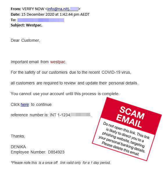 Scamwatch: Banks won't ask you to click on the link