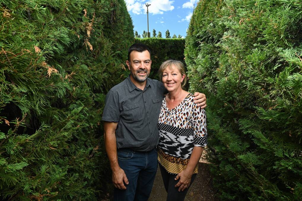 HEDGING THEIR BETS: Francois and Tania Steyn in the Brookfield maze ... 'I know the maze very well now', says Francois. Picture: MARK JESSER