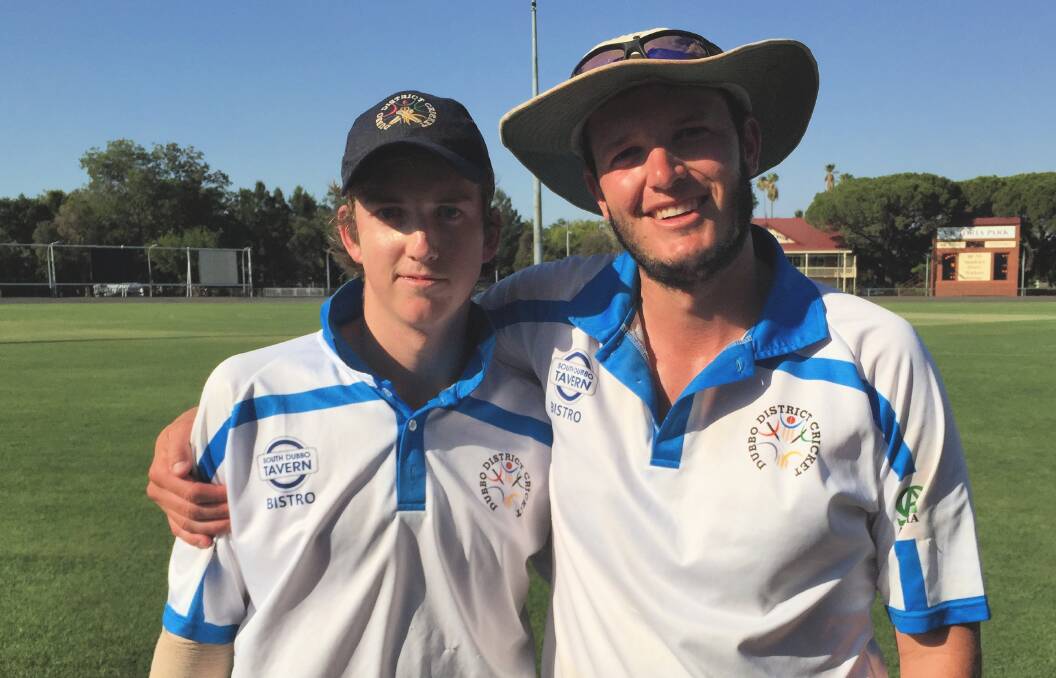 WINNERS: Corey McDean with Dubbo Skipper Mat Skinner, moments after winning the 2019 Western Zone Premier League title. Photo: CRAIG THOMSON.