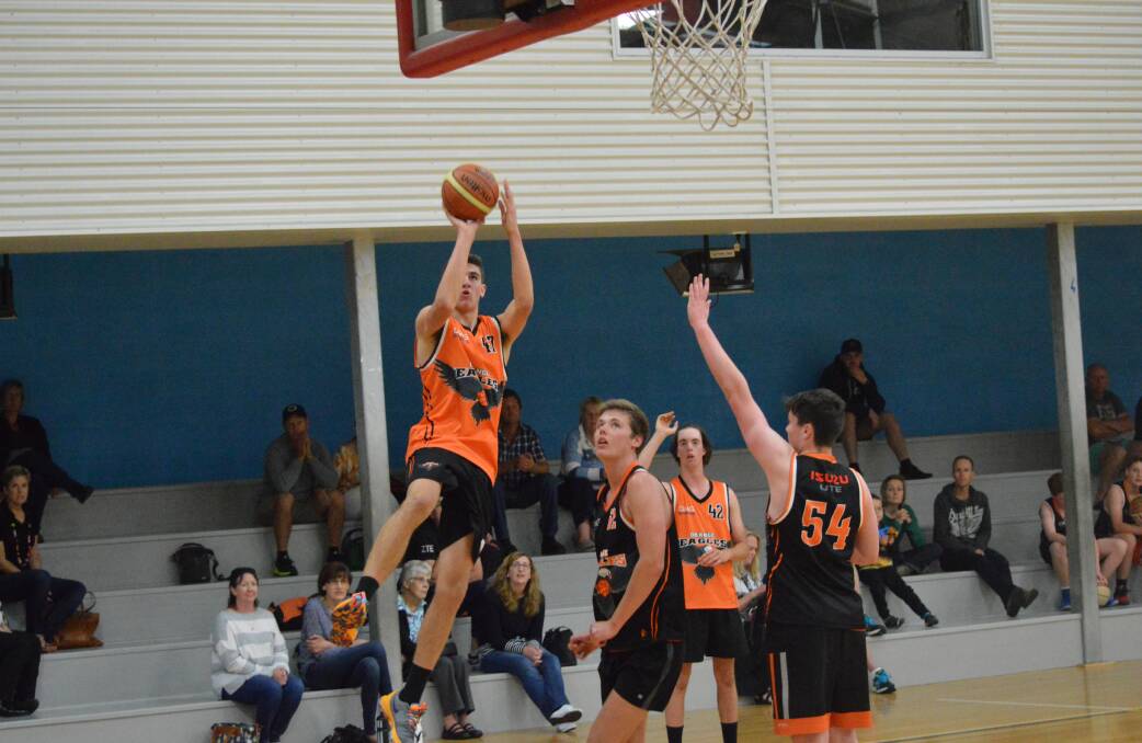 SPACE JAM: Matty Gray takes a mid-range jumper in the ODBA Superleague earlier this summer. He's fired in NSW's two games at the national titles. Photo: MATT FINDLAY