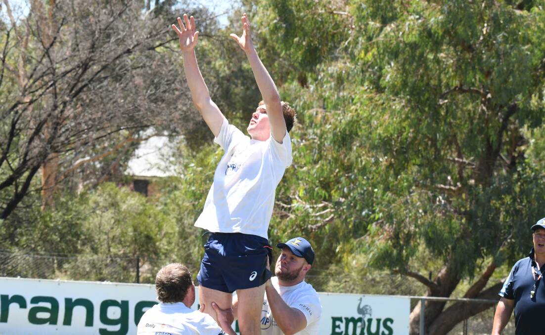POTENTIAL: Young's Hamish Kaveney flies high at Central West training on Sunday, he's one head coach Dean Oxley is excited to see in action. Photo: CARLA FREEDMAN