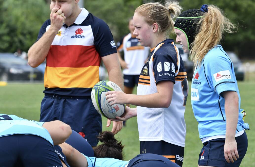 BIDING TIME: Emus' Em McDonald, pictured in the Brumbies' trial against NSW, is biding her time in search of a Super W debut. Photo: KAYE GRIESHABER
