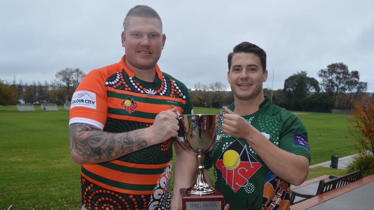 NEW PRIZE: Orange City's Scott Smith and Emus' Harry Cummins, along with their teammates, will be vying for the newly-established Terry Brown Memorial Cup in Saturday's derby. Photo: MATT FINDLAY