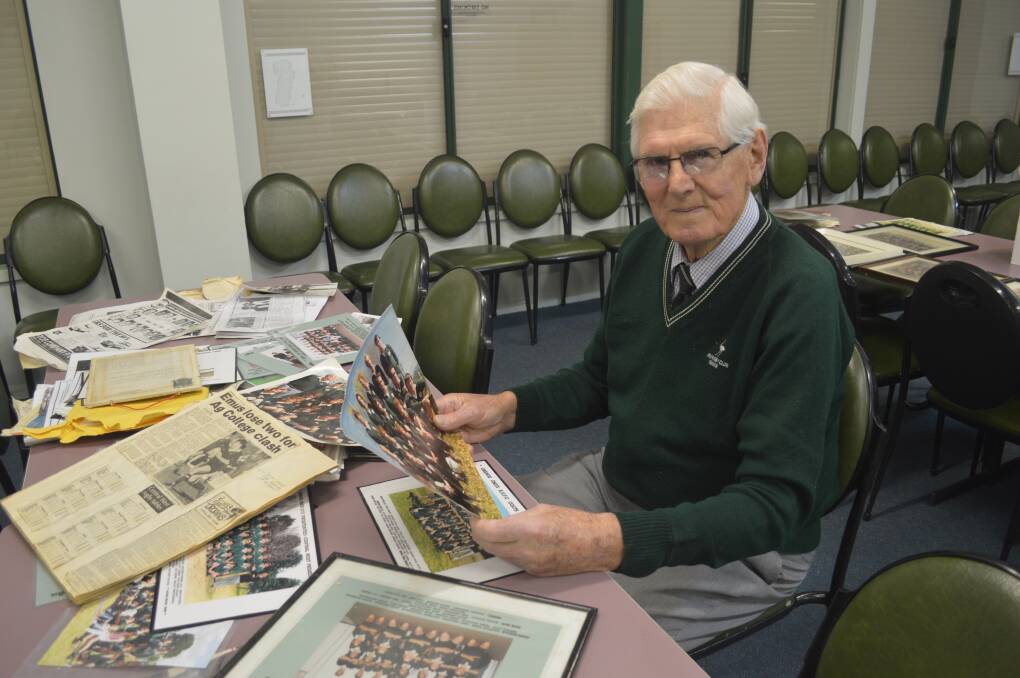 THE CLUB LEGEND: Emus' last surviving foundation member Don Strachan casts his eye over some of the club's memorabilia leading into this weekend's 70th anniversary celebrations.