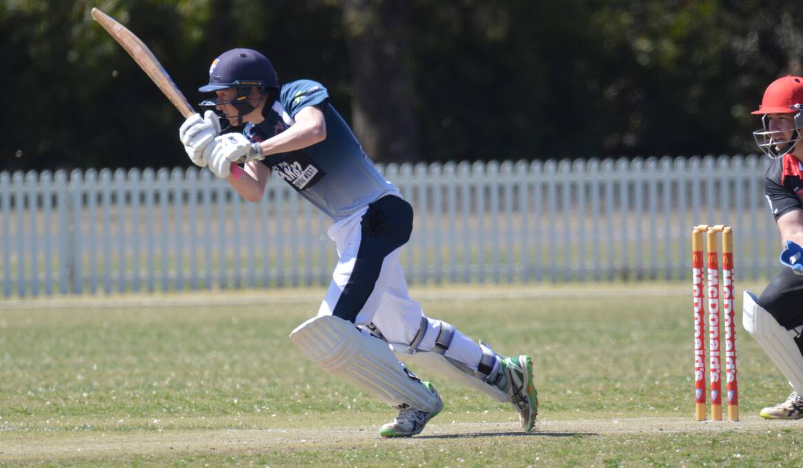 FIRST IMPRESSIONS: James Larkin bangs one through the covers on his way to a classy knock of 71 in the Wranglers' win over Orana on Saturday. Photo: MATT FINDLAY