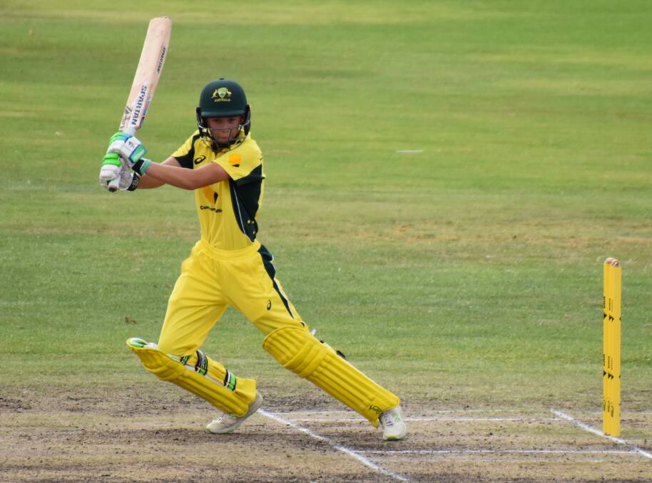 CUTTING EDGE: Phoebe Litchfield slices one away during Tasmania early in her Cricket Australia XI's national championship campaign. Photo: CATHERINE LITCHFIELD