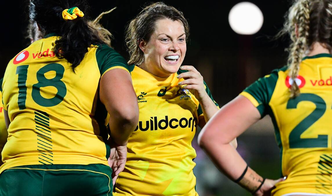 CONFIDENT: Grace Hamilton, all smiles during last month's second Test against Japan, says her side is well-placed to spring an upset this week. Photo: RUGBY AU/STUART WALMSLEY