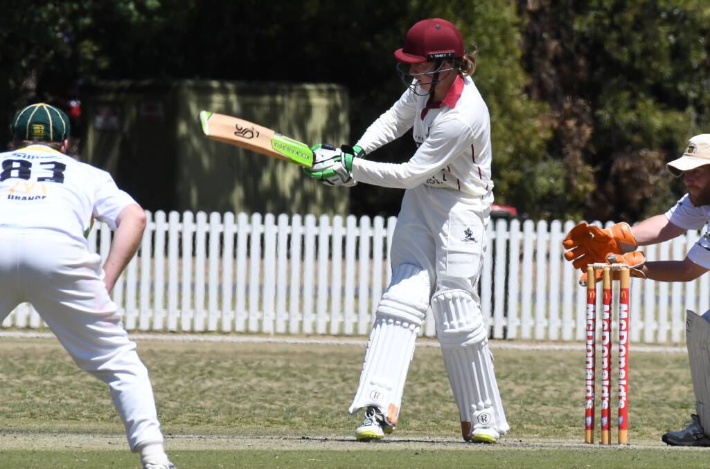 BIG DIG: Hugh Middleton whips one behind square at Wade Park on Saturday, he belted 95 at Wade Park. Photo: JUDE KEOGH