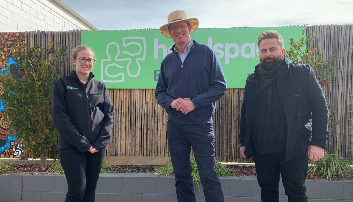 FUNDING: Andrew Gee (middle) with headspace Bathurst senior youth care coordinator Sarah Dick and centre manager Jason Eggins. Photo: CONTRIBUTED