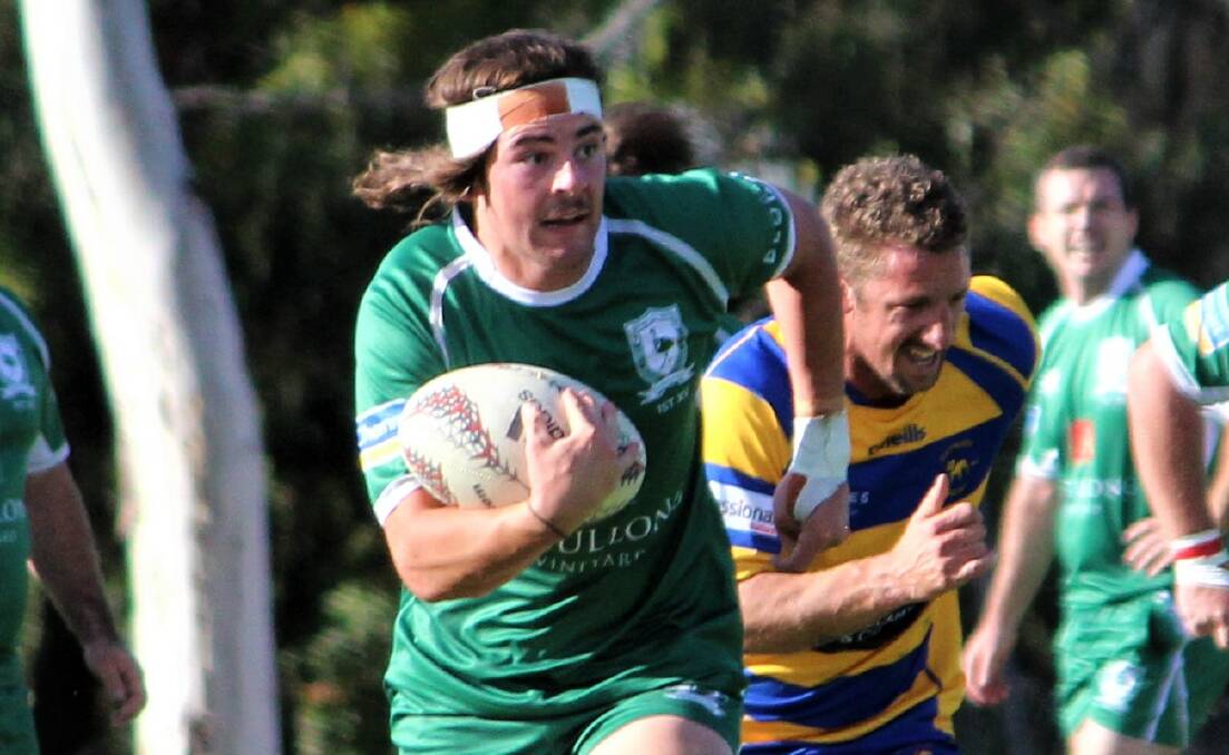 IN SPACE: Jayden Norris makes a break for Emus last weekend. He'll line up on the side the greens' scrum again this weekend. Photo: DON MOOR
