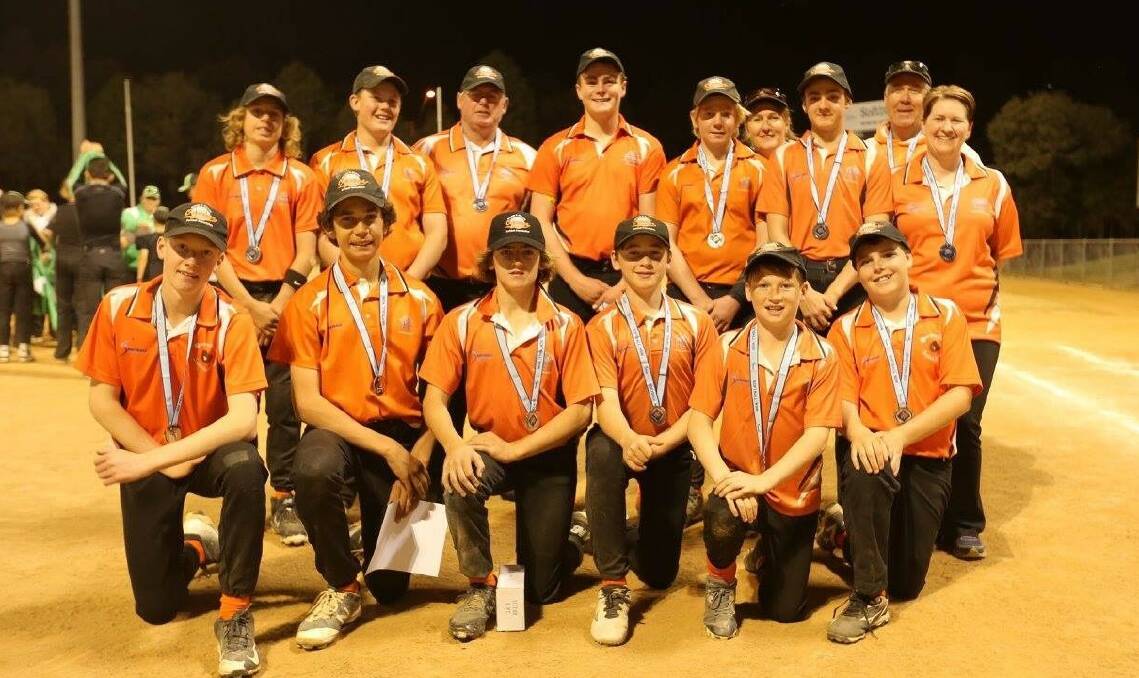 DROUGHT BREAKERS: Orange's under 15s boys' side: (back, from left) Perry Golden, Jack Besgrove, Steve Besgrove (assistant coach) Locklan Birchall, Mitchell Kelly, Pam Kelly (manager) Nathan Hewitt, Geoff Kelly (coach) Alicia George (scorer), (front) Rhys Tate, Caden Keed, Sam McNaughton, James George, Ky Hurst and Todd Maiden. Photo: CONTRIBUTED
