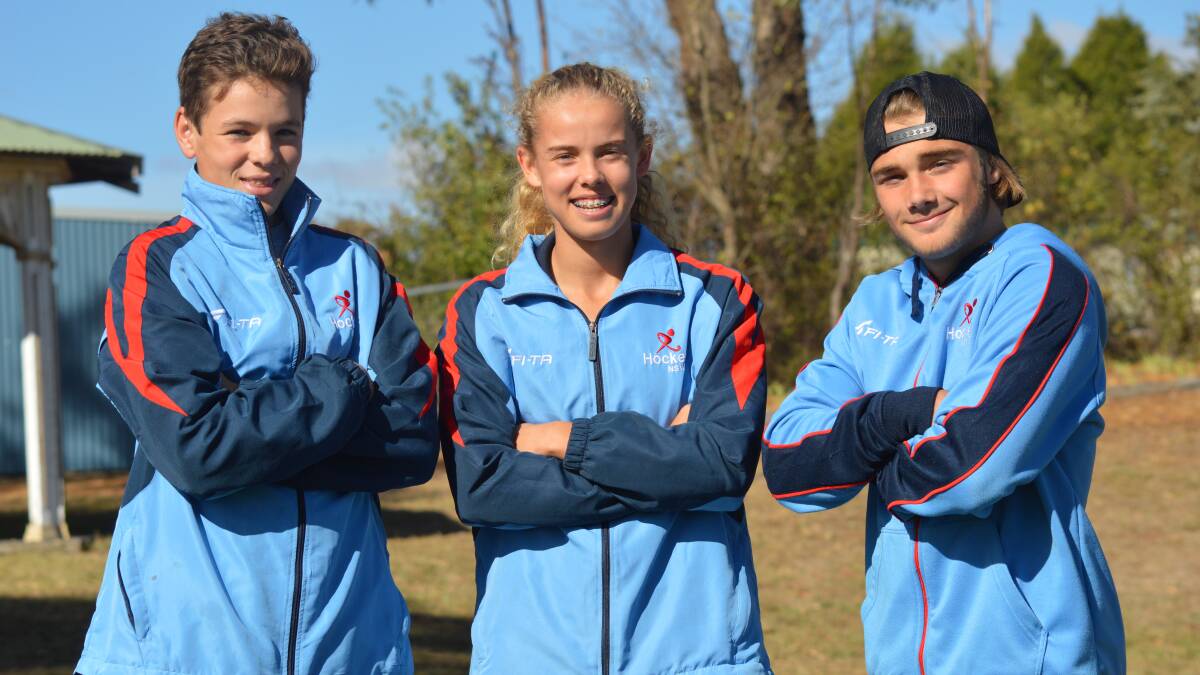 NSW STATE OF MIND: Orange trio Sam Giumelli, Phoebe Litchfield and Connor Davis are all turning out at the Hockey Australia Under-15 National Championships. Photo: MATT FINDLAY