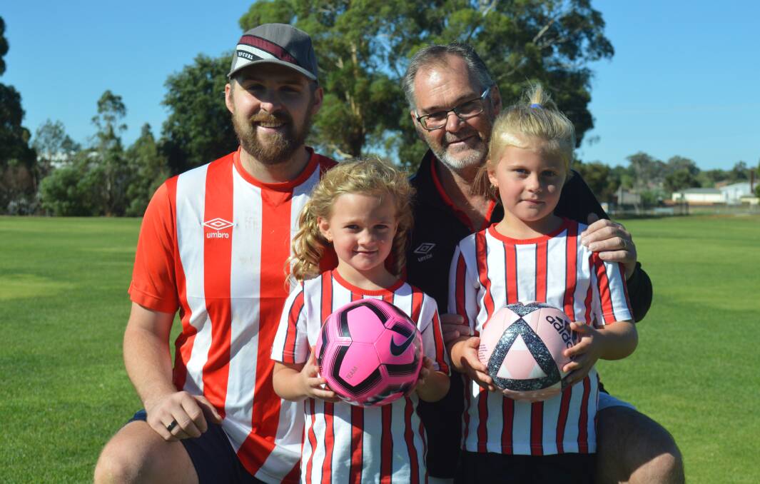 FAMILY TIES: Mitch and Chris Jacobs, Olivia Logan and Ruby Phillips will form a three-generational playing link at Barnies this season. Photo: MATT FINDLAY