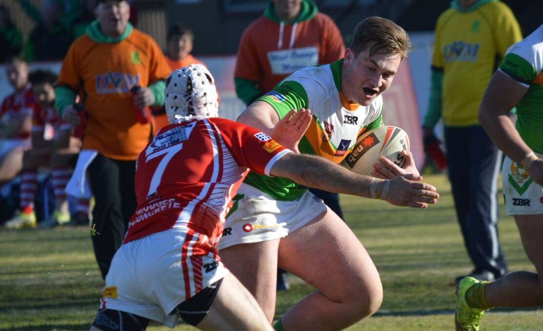 BACK ON DECK: Joe Duffy, pictured in CYMS' clash with Mudgee at Wade Park last year, returns from a broken jaw in Sunday's corresponding 2018 fixture. Photo: MATT FINDLAY