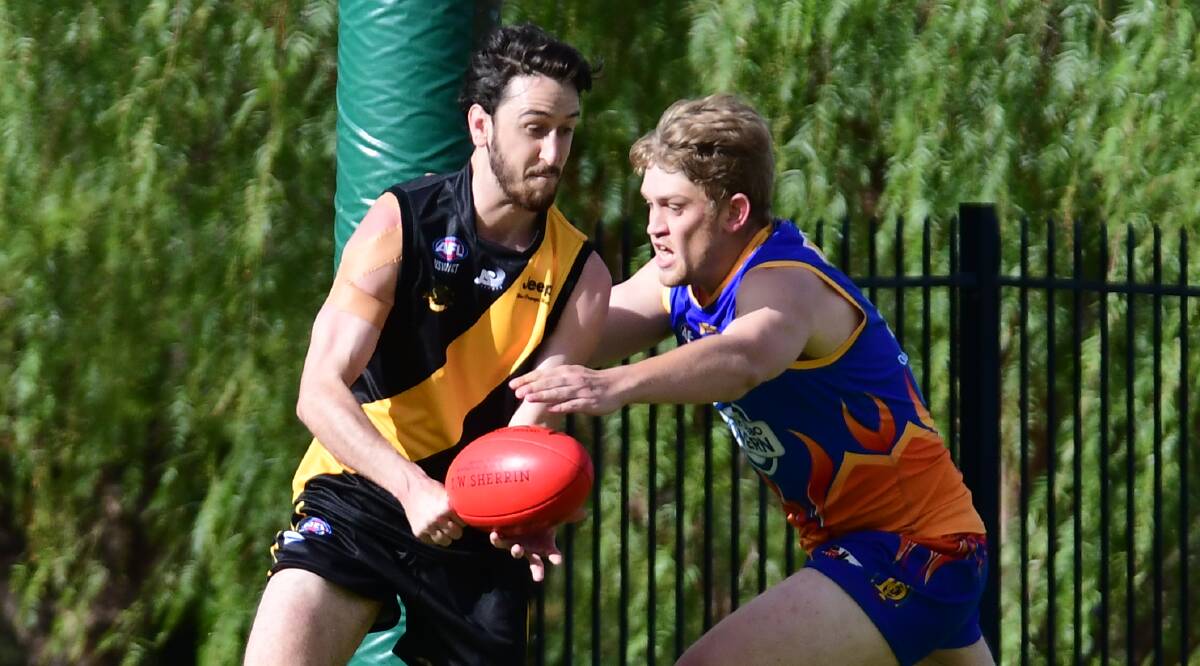HELPING HAND: Jaxon Mumme kicked one of the Tigers' 15 goals on Saturday as they took down a spirited Parkes side. Photo: BELINDA SOOLE