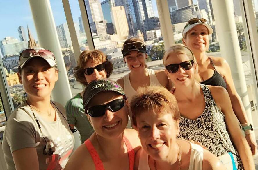 RUNNING HOT: (Back, from left) Yolanda Zhao, Maree Moss, Leanne Corcoran, Karen Neal & Robyn Cotten, (front) Pam Fullgrabe and Jane Fairgrieve all took on the Melbourne City2Sea. Photo: CONTRIBUTED