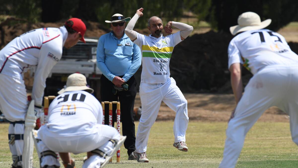 DHATT'S THE TICKET: Wily CYMS tweaker Al Dhatt skips to the crease on his way to a magnificent five-wicket haul against Centrals on Saturday afternoon. Photo: JUDE KEOGH