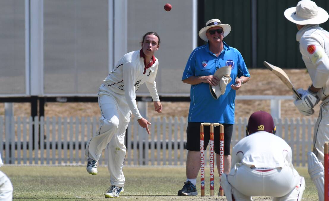 SPINNING: Cavaliers' finger-spinner Hugh Middleton gives one a rip in his side's breakthrough win over the previously-undefeated Orange City. Photo: JUDE KEOGH