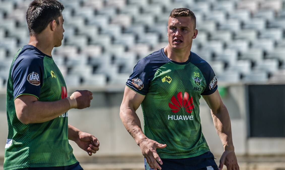 THE LINCHPIN: Jack Wighton at Raiders' training this week. Canberra legend Brad Clyde's tipped him to win the Clive Churchill Medal in Sunday's grand final. Photo: KARLEEN MINNEY