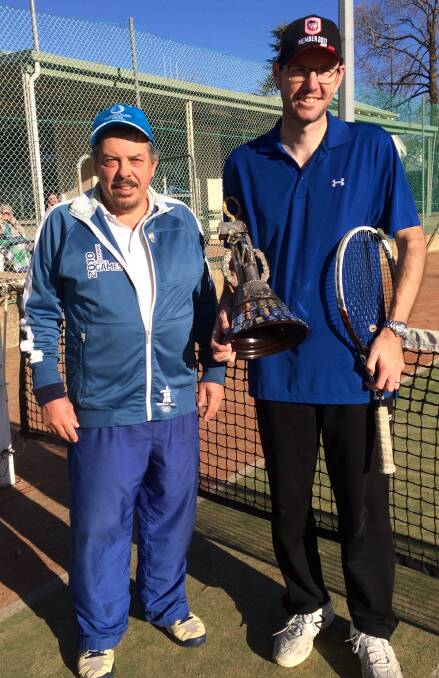 STREAK CONTINUES: Incredibly, Scott Osborne (right) claimed his 20th singles championship and 18th in a row last weekend, defeating Chris Doucas (left) in the final.