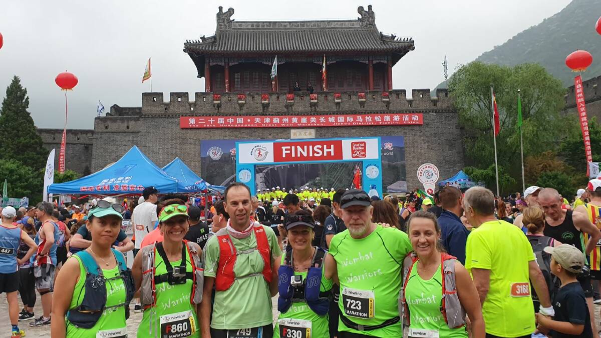 WOMBAT WARRIORS: The runners who took on the Great Wall Marathon in China; (from left) Yolanda Zhoa, Renai McArdle, Ian Spurway, Pam Fullgrabe, Martin Ryan and Alison Spurway. Photo: CONTRIBUTED