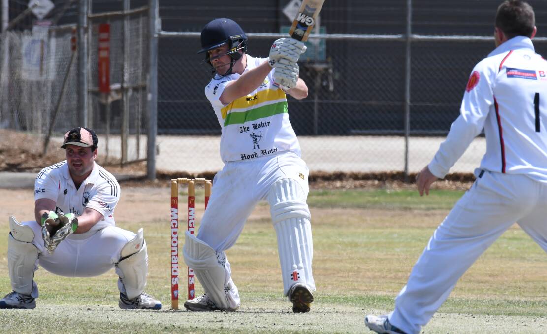 BIG-GAME PLAYER: Hugh Le Lievre slashes a cut shot on his way to 101 not out on Saturday, he defied injury with the ton and once again proved how tall he stands in the big games. Photo: JUDE KEOGH
