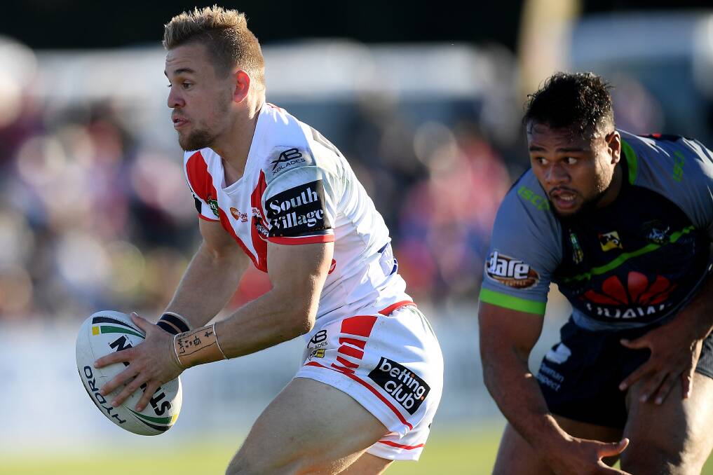 THE STAR: Matt Dufty finds space on his way to a match-winning effort at Mudgee, his side claimed a 25-18 win over Canberra. Photo: AAP/DAN HIMBRECHTS
