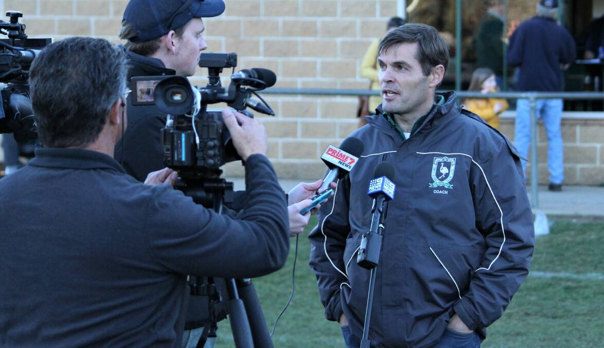 BACK FOR MORE: Emus coach Pete Bromley fronts the media during the 2019 season, he's been reappointed alongside Jeremy Wallace for next season. Photo: DON MOOR