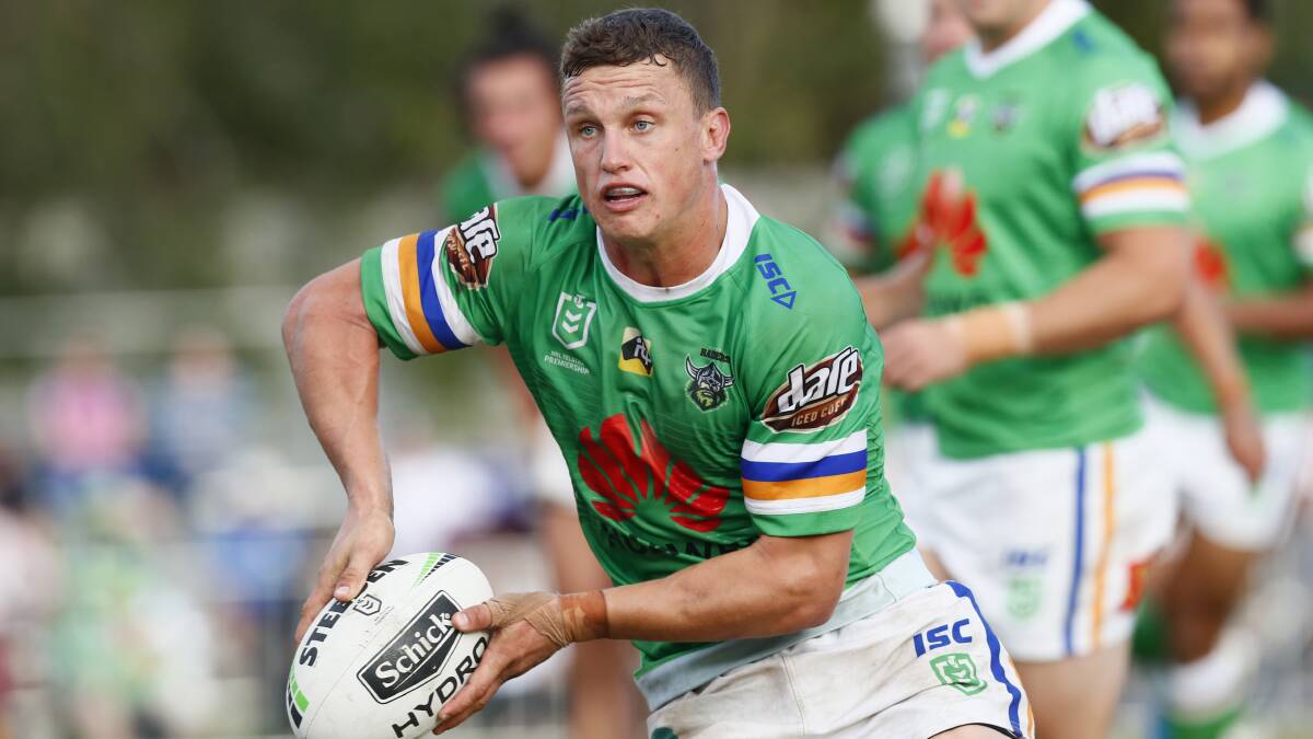 BACK IN ACTION: Jack Wighton spins it in a pre-season trial against Canterbury, his Raiders face the Gold Coast in Sunday's season-opener. Photo: KEEGAN CARROLL/NRL PHOTOS