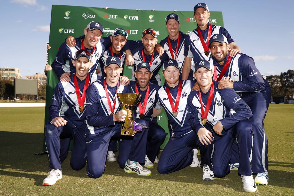 VICS DO IT BETTER: Victoria celebrate their JLT Cup final win on Wednesday, the Bushrangers came from fourth to win the tournament. Photo: AAP/DANIEL POCKETT