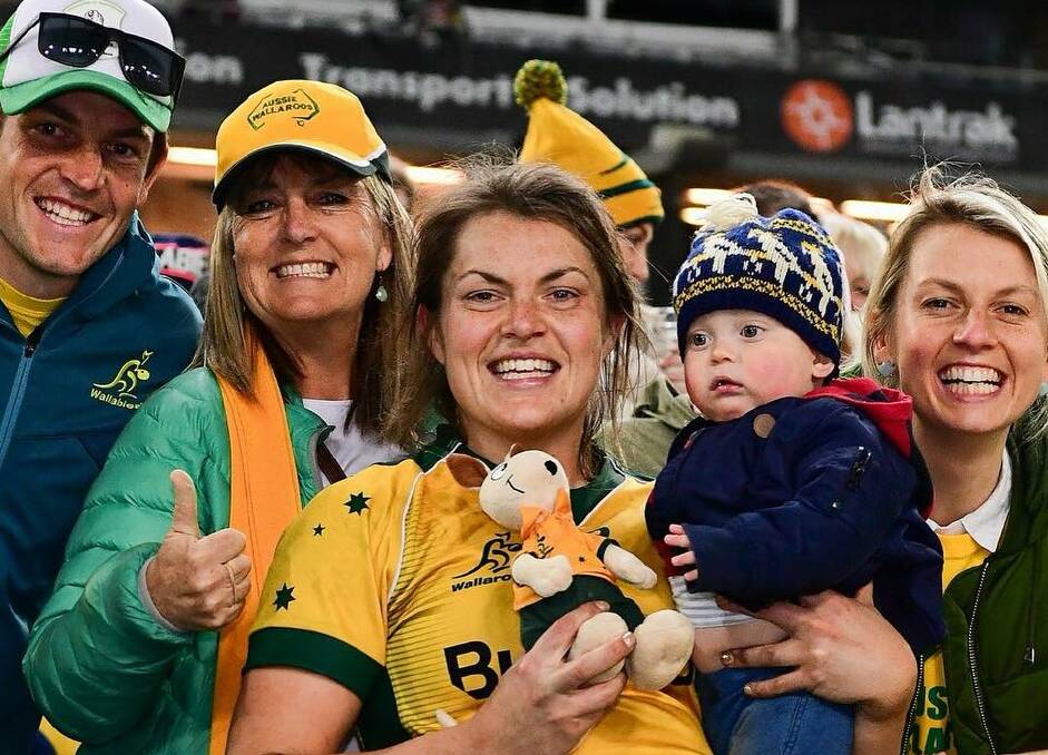 UNWAVERING SUPPORT: Harry, Viv and Grace Hamilton, with Eddy and Leesa Ronald after one of the Wallaroos' 2018 Tests. 