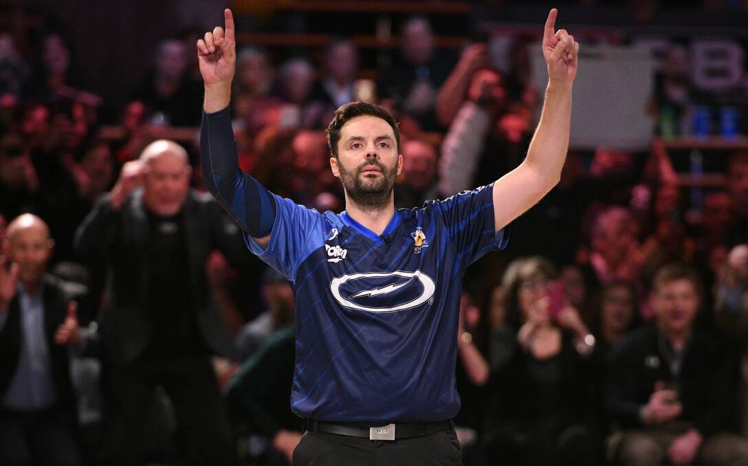 LEAGUE OF HIS OWN: Jason Belmonte celebrates his World Championship win earlier this year, which pushed him to the top of the tour's Major winners list. Photo: PBA MEDIA