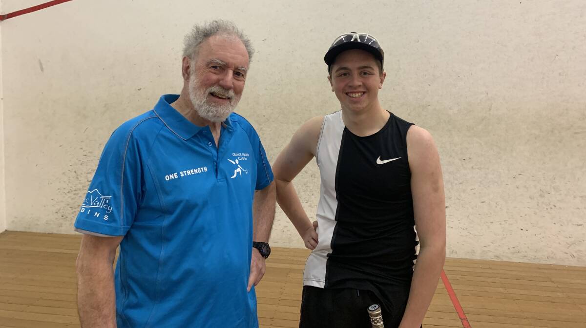SQUASH: John Hannan and Albert Cavalli following Wednesday night's opening round of the competition. Photo: GEORGE ELEFTHERIOU