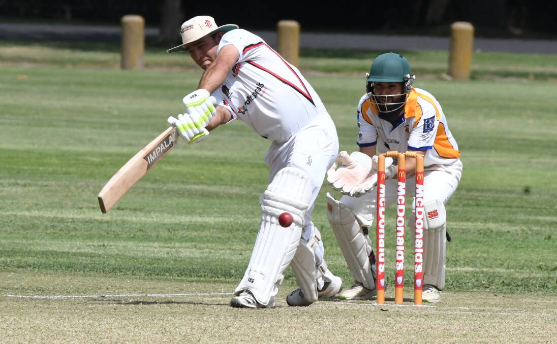 OPENING UP: Bathurst City skipper Joey Coughlan punches one through midwicket against Rugby Union. Photo: CHRIS SEABROOK