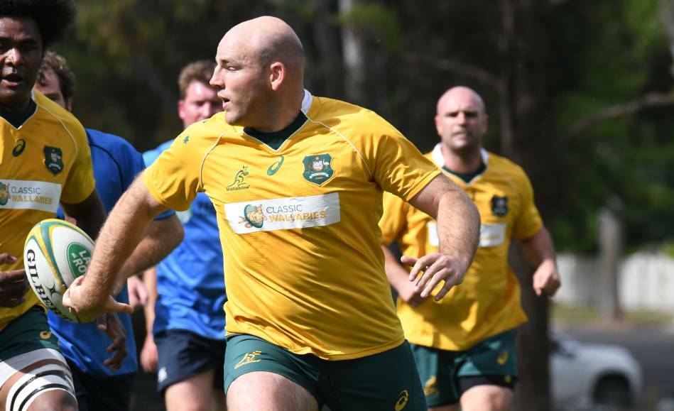 FLICK PASS: Wallabies legend Stephen Moore produces an audacious flick pass in the Classics' clash with the Central West Barbarians.