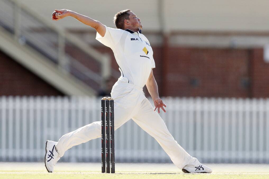 THIS IS IT: Former Kinross quick Chris Tremain sends one down against NSW. His Victorian side plays Tasmania for a place in the Sheffield Shield final this week. Photo: AAP/DANIEL POCKETT