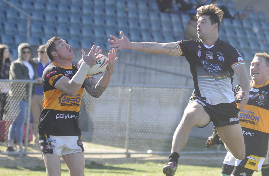 UPSET: Oberon's Matt Ballinger diffuses a bomb in his side's incredible qualifying semi-final win over Bathurst Panthers on Sunday. Photo: CHRIS SEABROOK