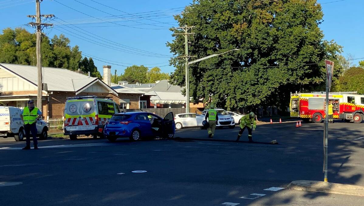 ACCIDENT: Emergency services were at the scene of a two-car collision on Monday morning. Photo: PETER HOLMES