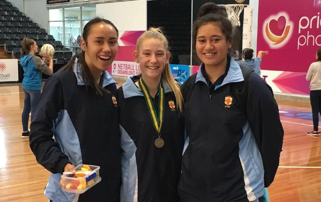 AUSTRALIAN REPS: Miller (middle) with NSW and now Australian teammates Dakota Thomas (left) and Ky-Mani Schwenke (right). Photo: CONTRIBUTED