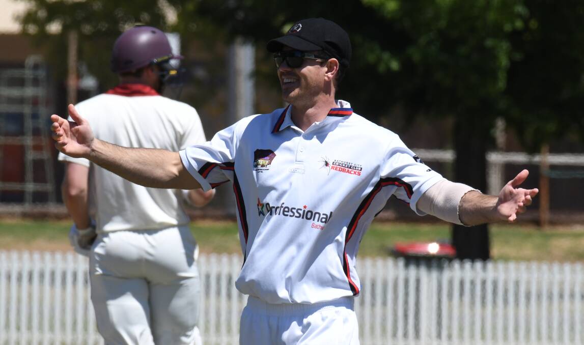 STILL ENJOY IT: Bathurst City veteran Ben Orme has a laugh at Wade Park on Saturday, despite his side being on the end of a comfortable defeat. Photo: JUDE KEOGH