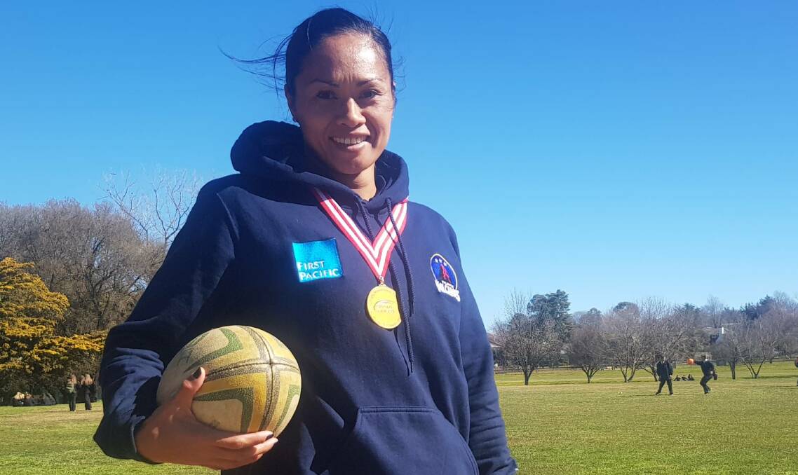 GOLDEN GAL: Emus' Jacky Lyden heads into Saturday's preliminary final after helping the Philippines to a gold medal in her international sevens debut. Photo: MATT FINDLAY