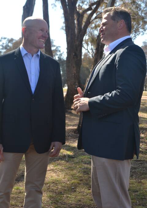 WHY DON'T YOU COME JOIN MY PARTY: Member for Orange Philip Donato (right) welcomes Shooters, Fishers and Farmers Party's candidate for Bathurst Brenden May.