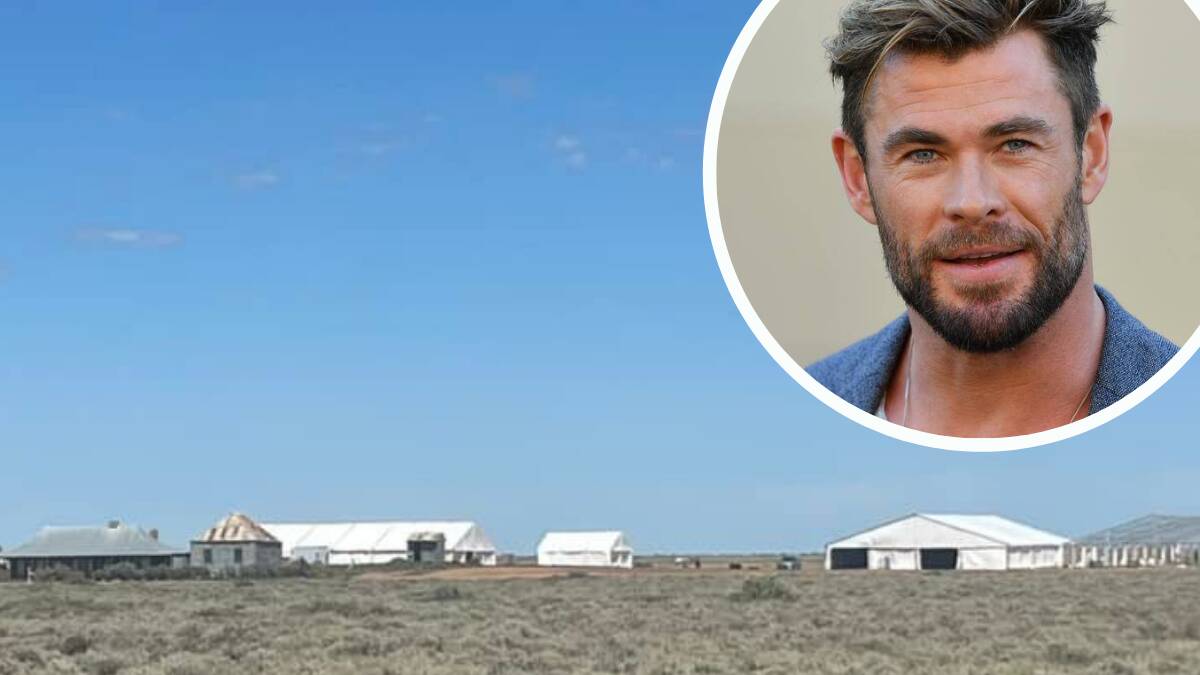 Marquees have begun to appear along Cobb Highway ready for filming on 'Mad Max' prequel 'Furiosa', beginning next month. Picture: Tyler Smith. INSET: Chris Hemsworth