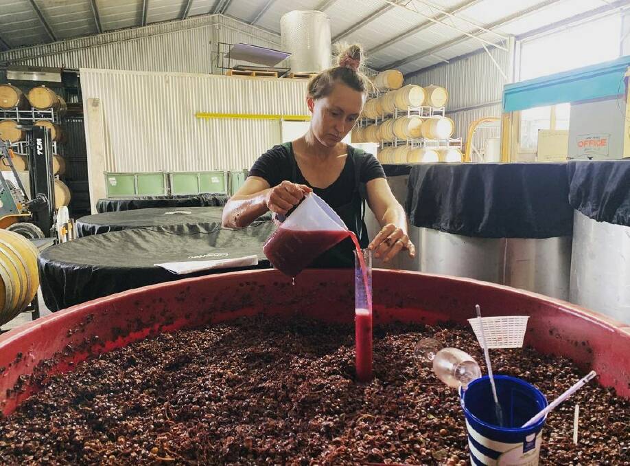 ChaLou Wines' Nadja Wallington checking on the ferments earlier this year. Photo: CHALOU WINES/INSTAGRAM