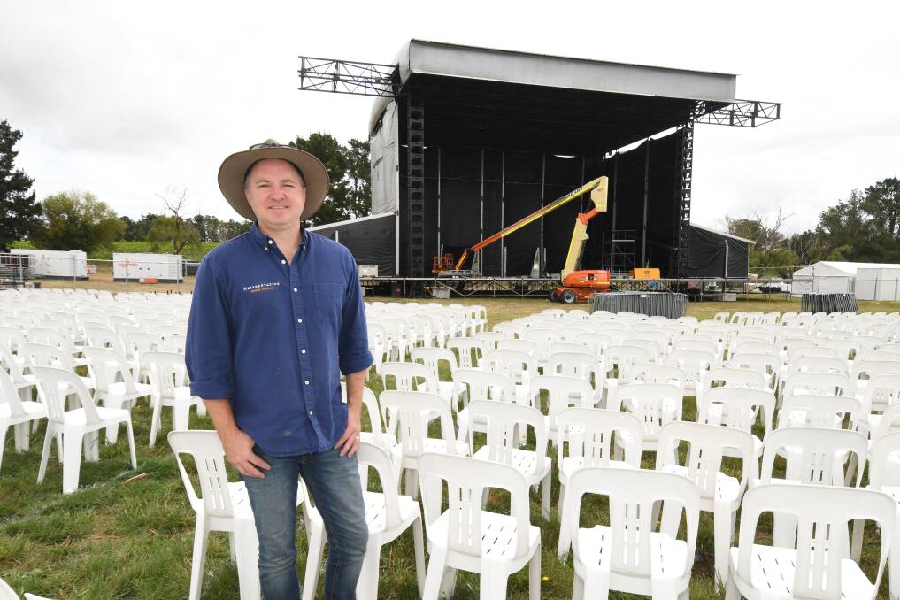 ALMOST READY TO ROLL: Heifer Station's James Thomas was busy setting up the A Day on the Green site at the winery on Thursday. Photo: JUDE KEOGH